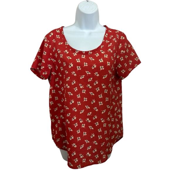 Gap Red Floral Blouse Sz Small Short Sleeve Lightweight Round Hem Relaxed Top - Picture 6 of 6